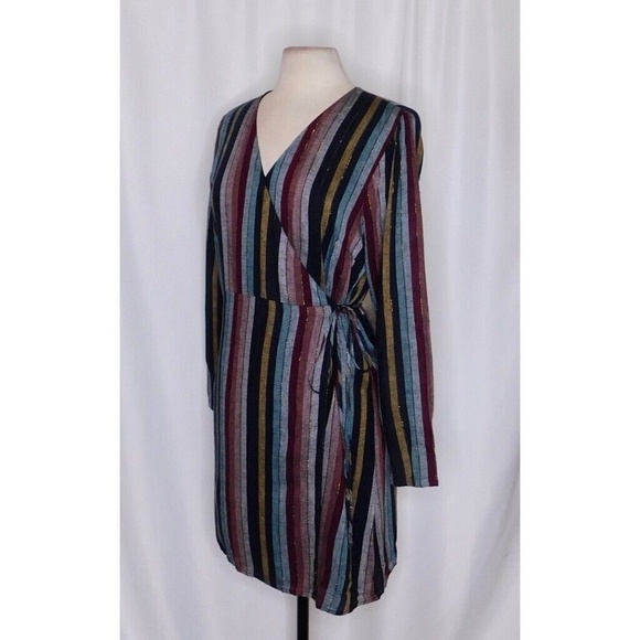 NWT!! RAILS Lola Varadero Stripe Wrap Dress Tie Waist Metallic Mini Medium - Picture 7 of 16